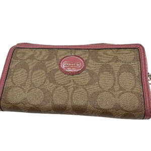 Coach Signature C Zip Around Brown Coated Canvas Wallet